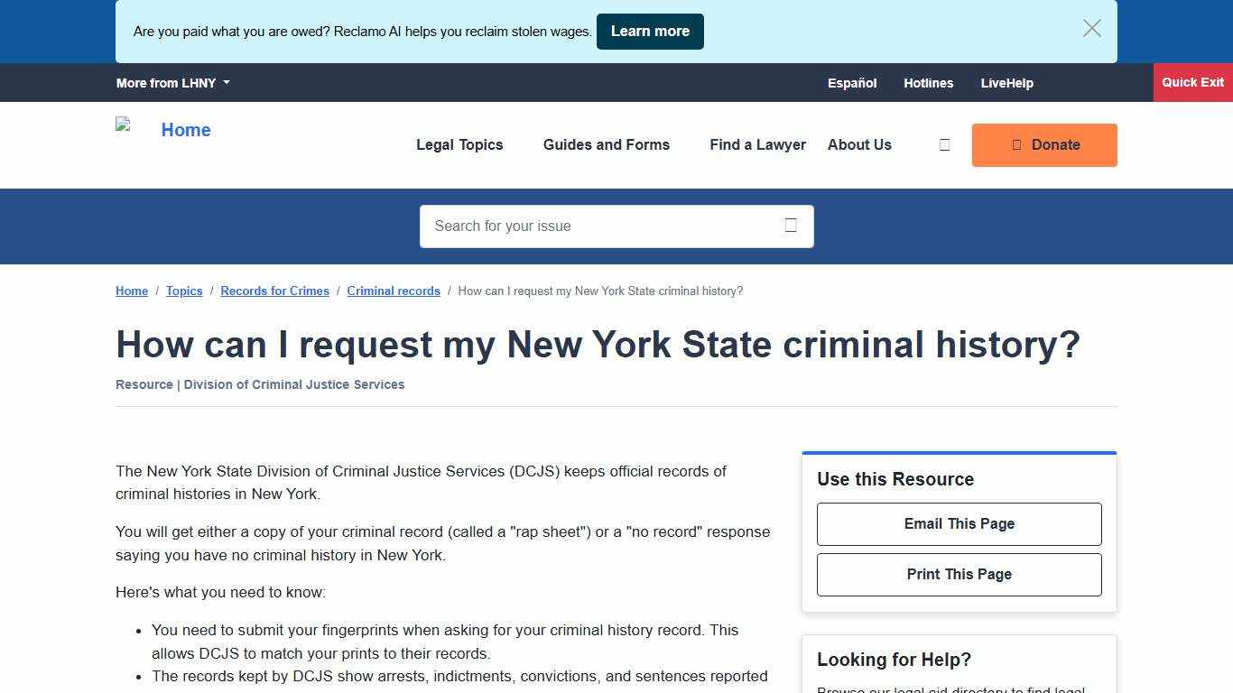 How can I request my New York State criminal history? LawHelpNY